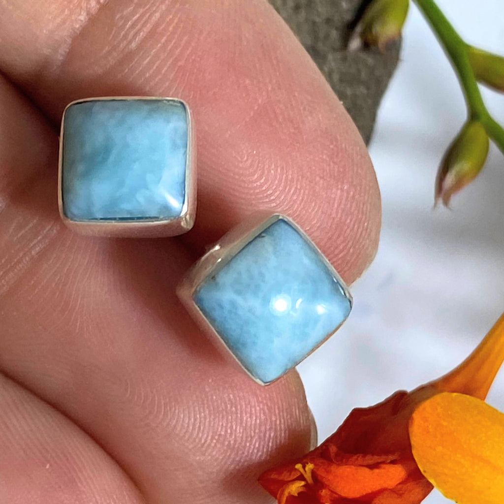 Stunning Blue Serenity Larimar Stud Earrings in Sterling Silver - Earth Family Crystals