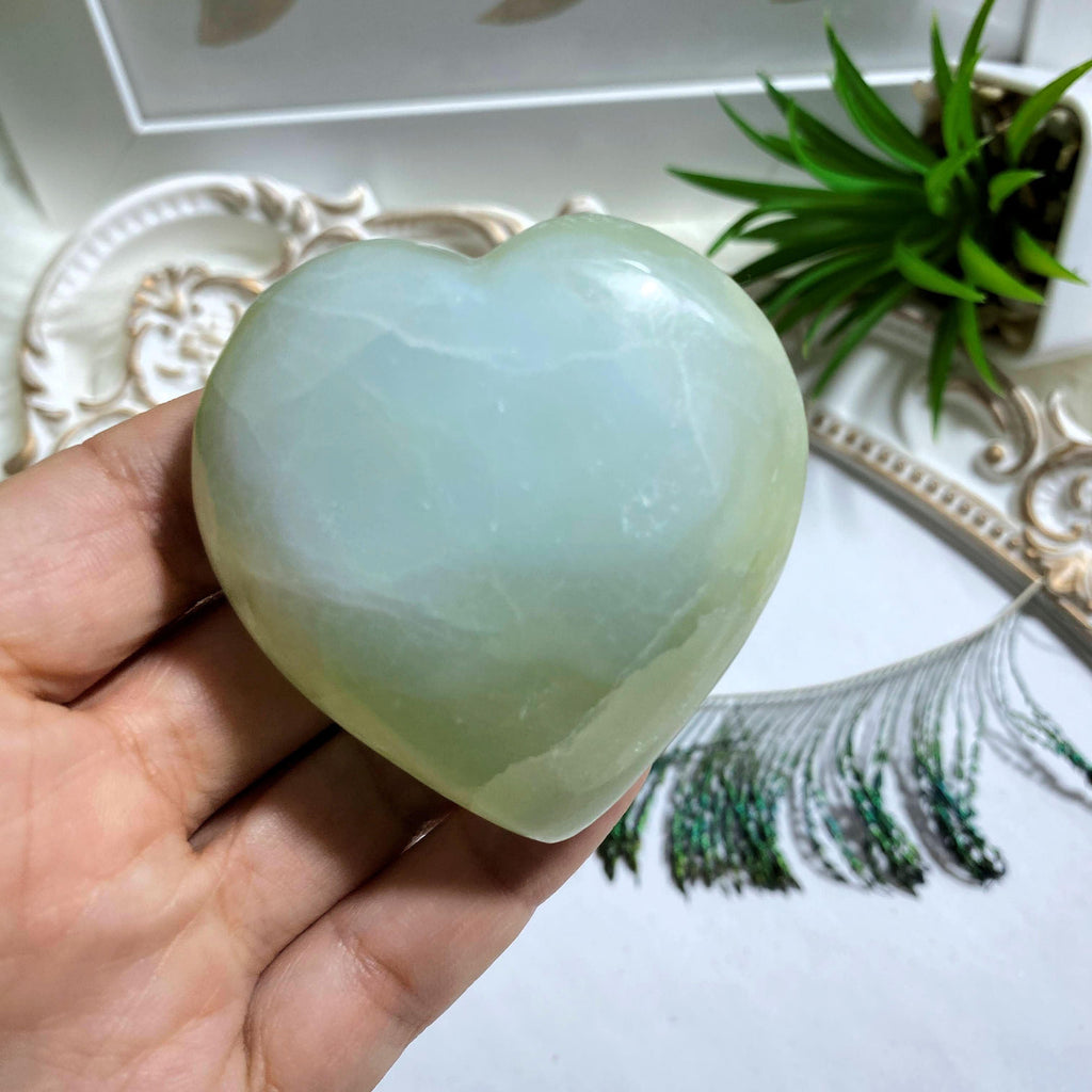 Pistachio Calcite Medium Love Heart Carving #2 - Earth Family Crystals