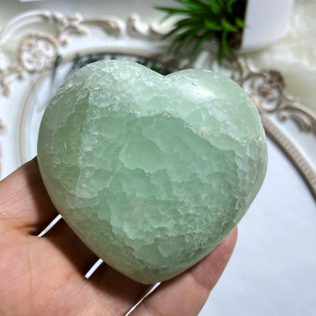 Pistachio Calcite Partially Polished Large Heart Carving #1 - Earth Family Crystals