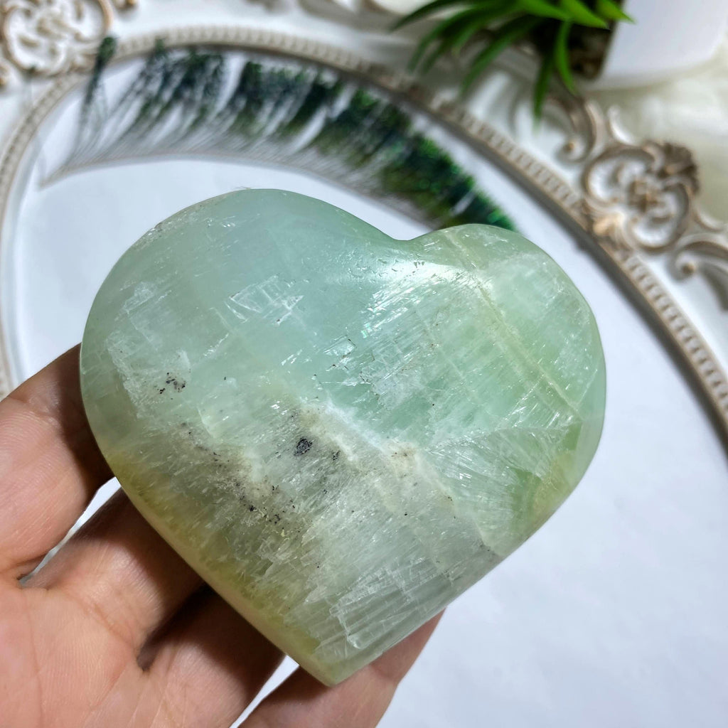 Pistachio Calcite Partially Polished Large Heart Carving #2 - Earth Family Crystals