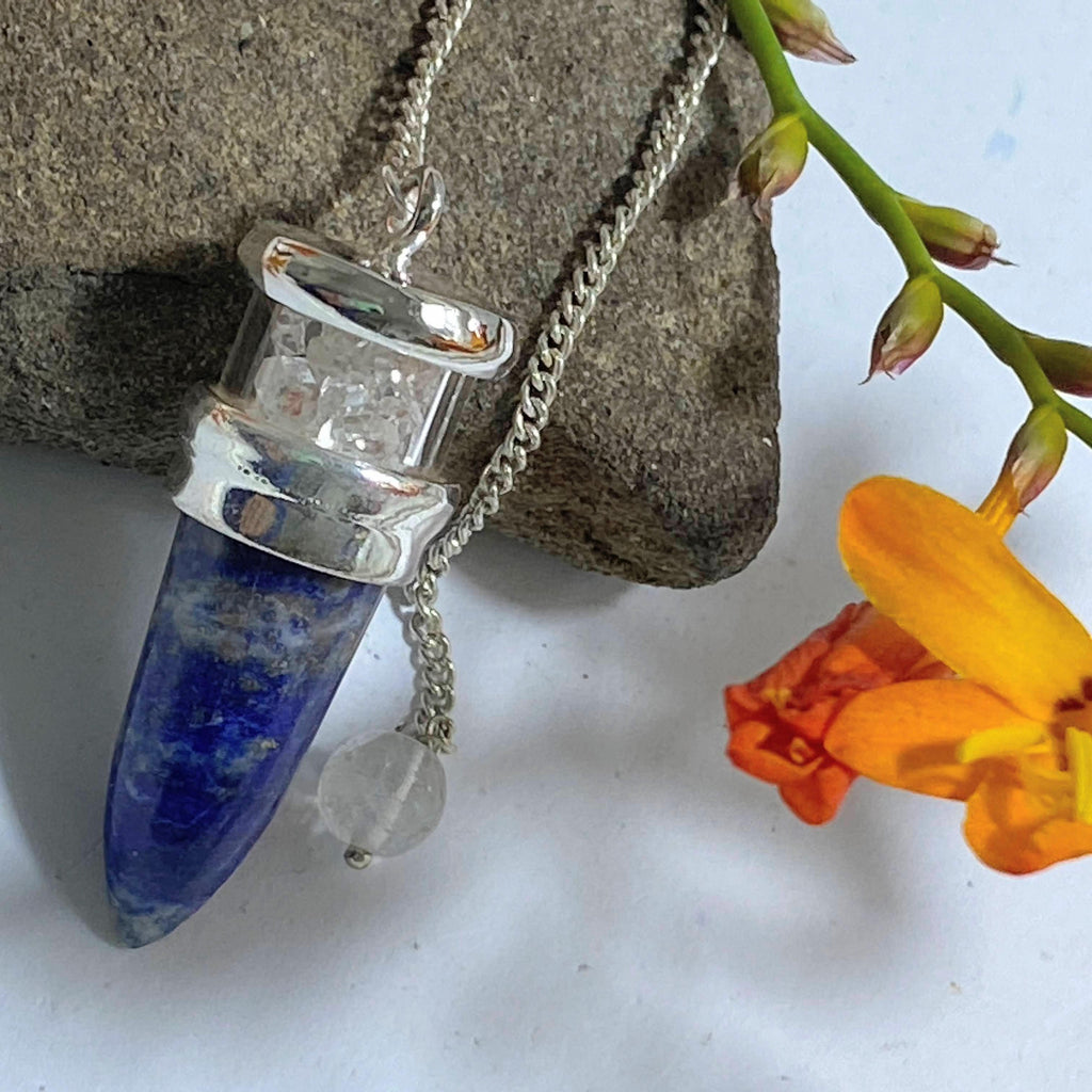 Reserved For Gina~Gorgeous Floating Herkimer Diamonds & Lapis Lazuli Pendulum - Earth Family Crystals