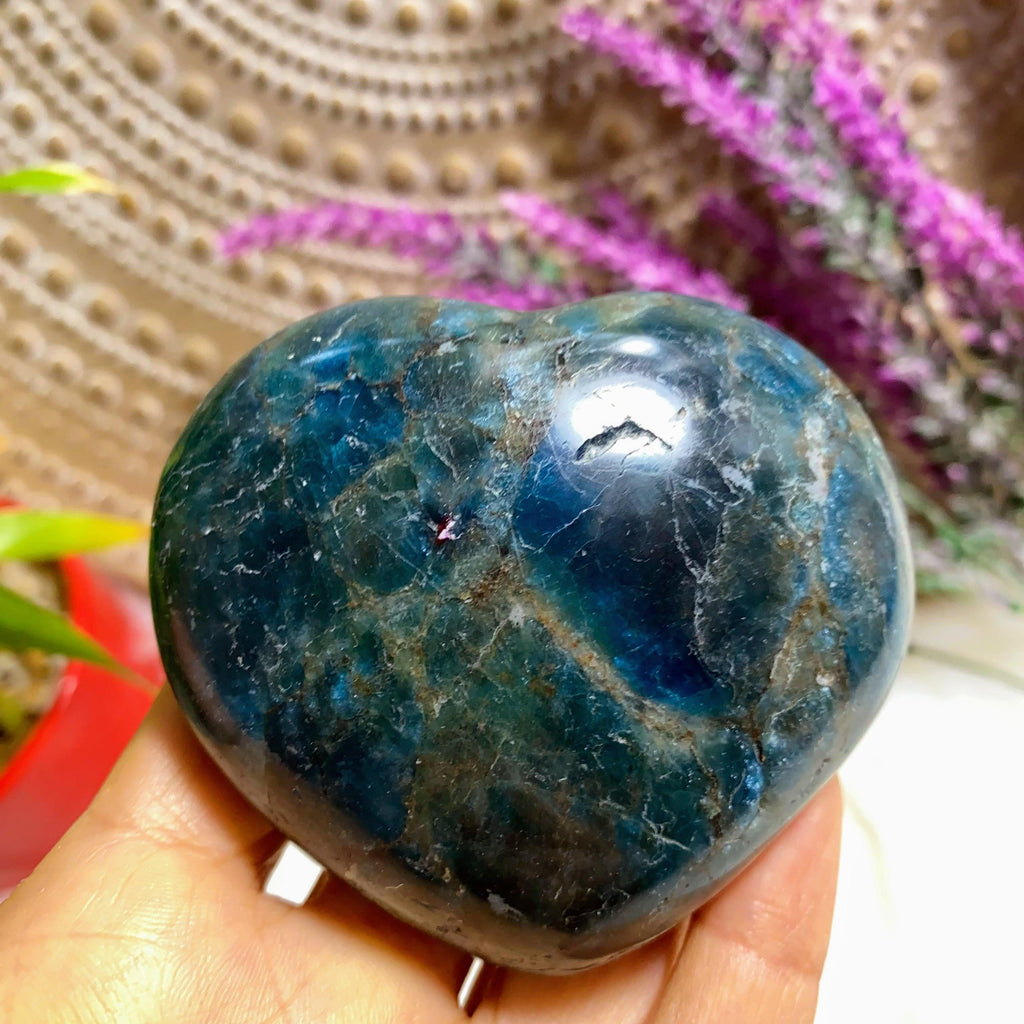 Blue Apatite Medium Puffy Heart Carving From Madagascar #2 - Earth Family Crystals