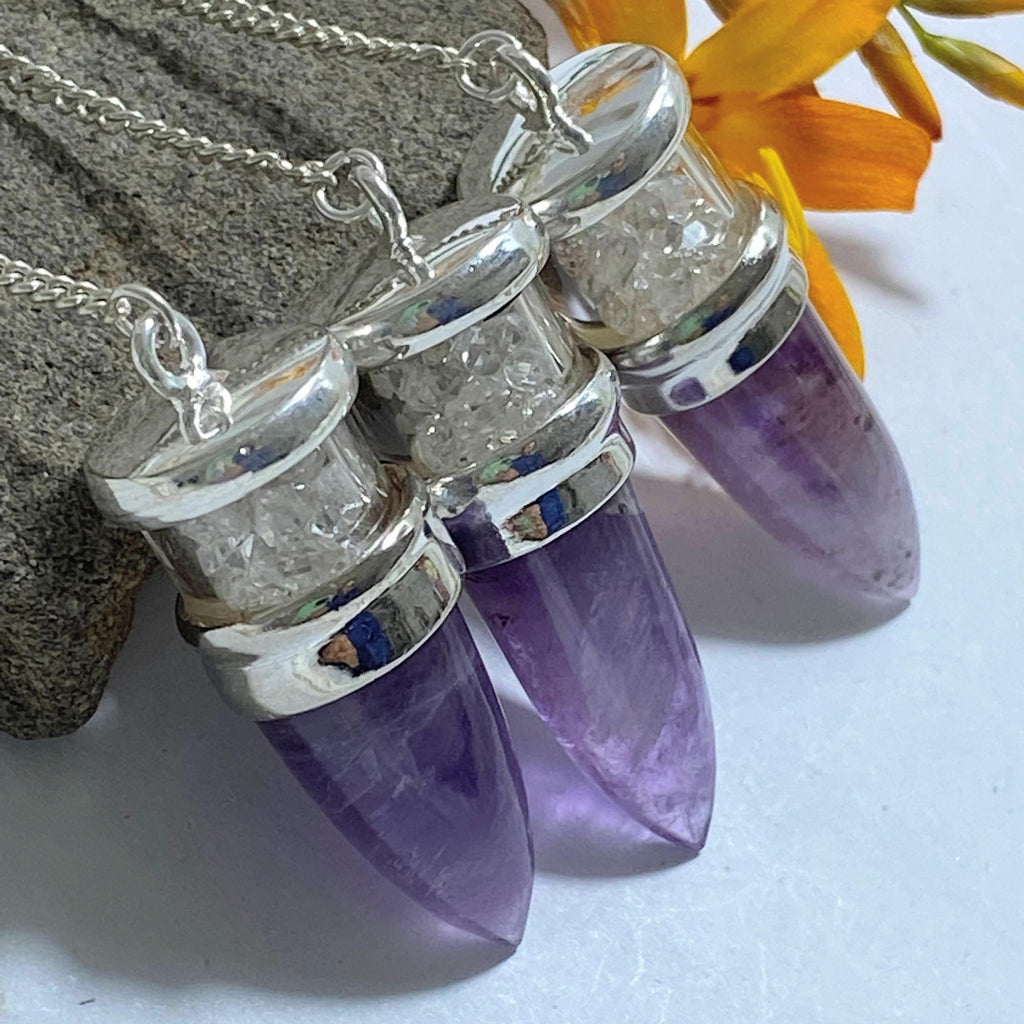 One Gorgeous Floating Herkimer Diamonds & Amethyst Pendulum - Earth Family Crystals