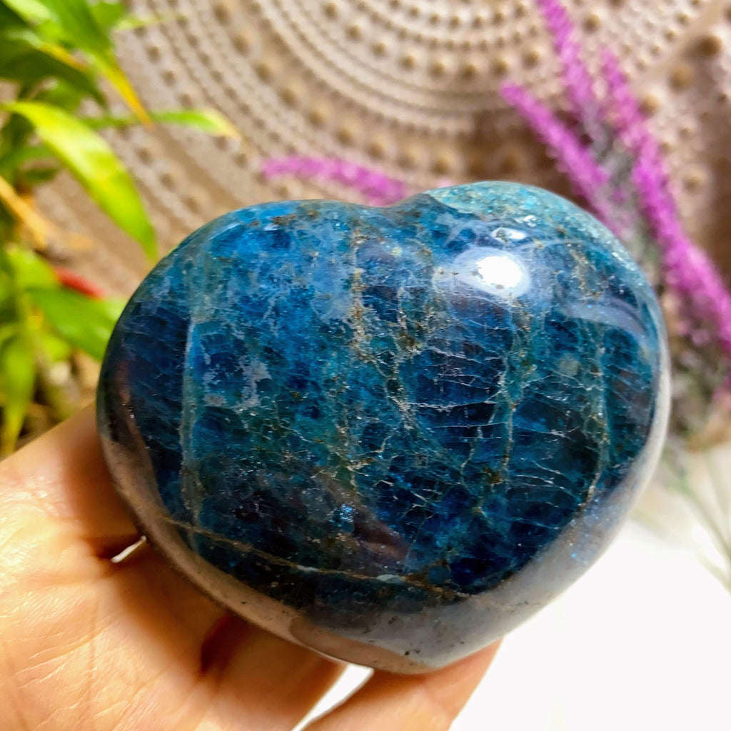 Gorgeous Blue Apatite Large Puffy Heart Carving From Madagascar #1 - Earth Family Crystals