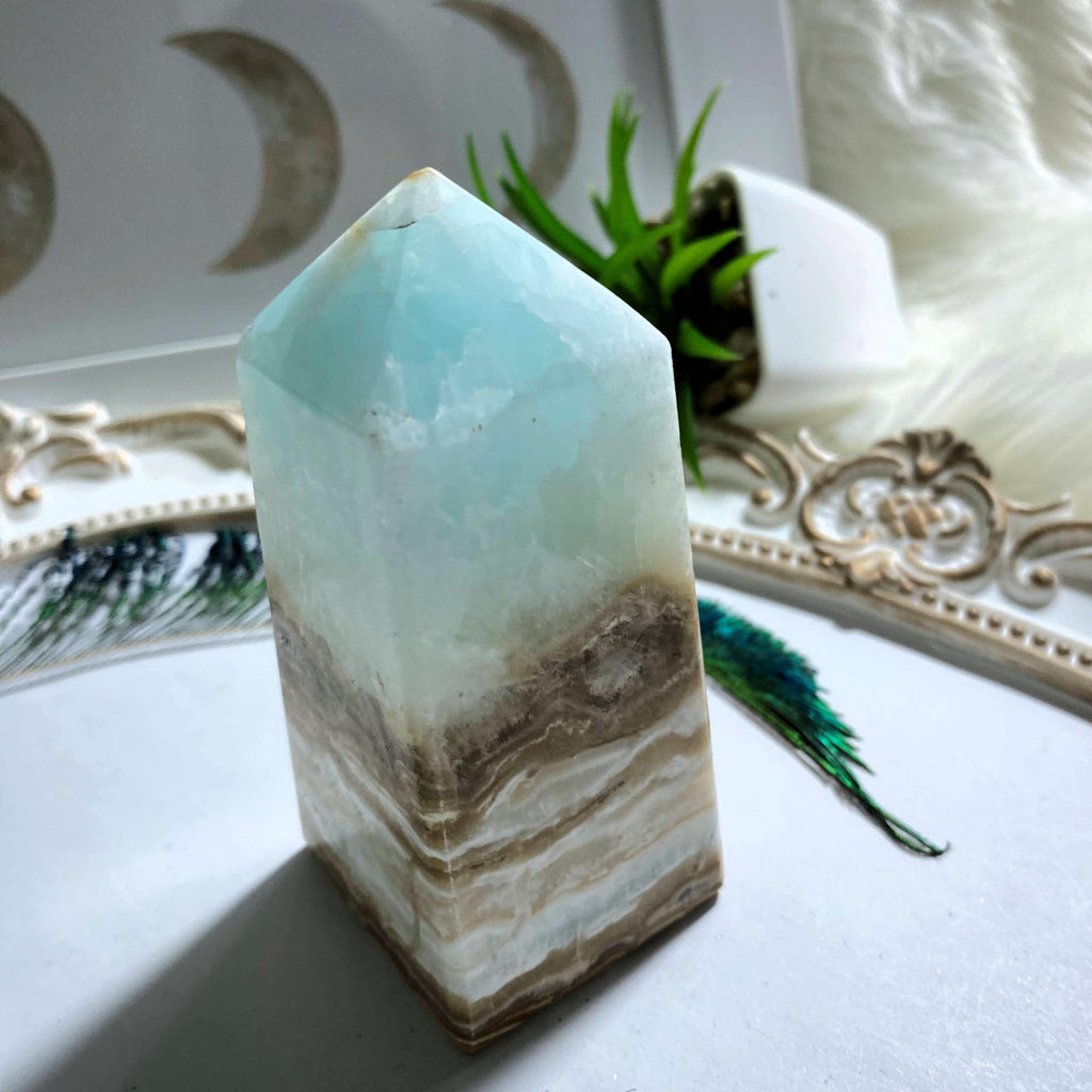 Caribbean Calcite Chunky Polished Standing Display Tower Carving #1 - Earth Family Crystals