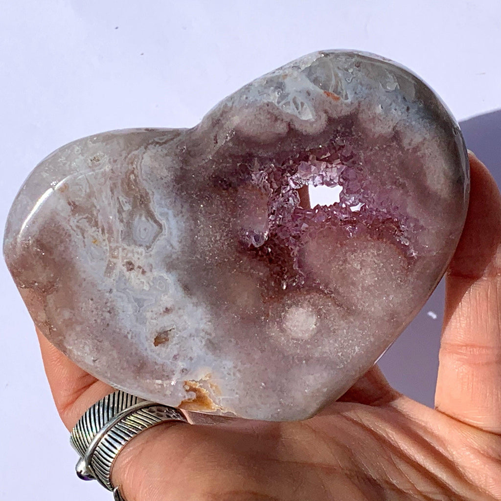 Sparkly Pink Amethyst Geode Druzy Love Heart Carving - Earth Family Crystals