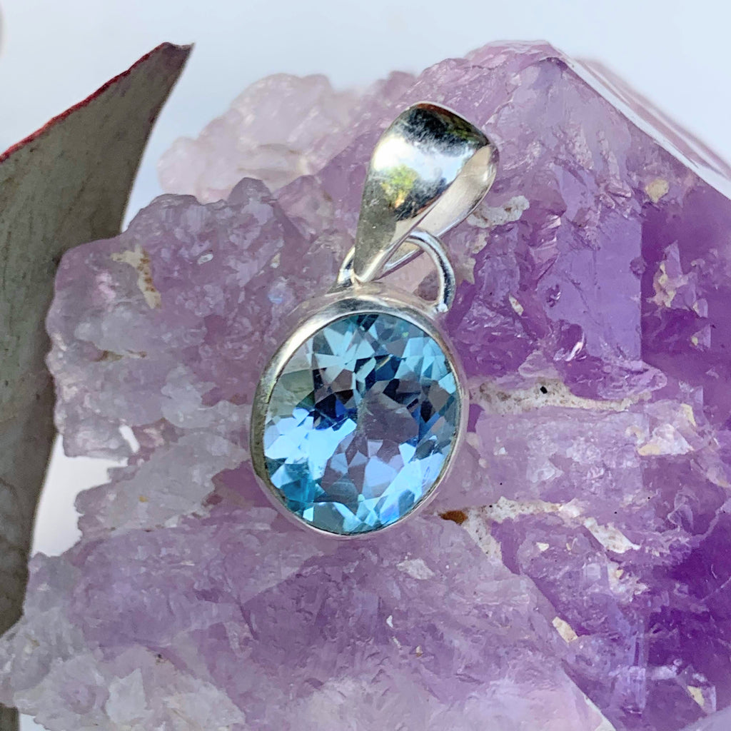 Delightful Brilliant~Faceted Blue Topaz Dainty Pendant in Sterling Silver (Includes Silver Chain) #2 - Earth Family Crystals