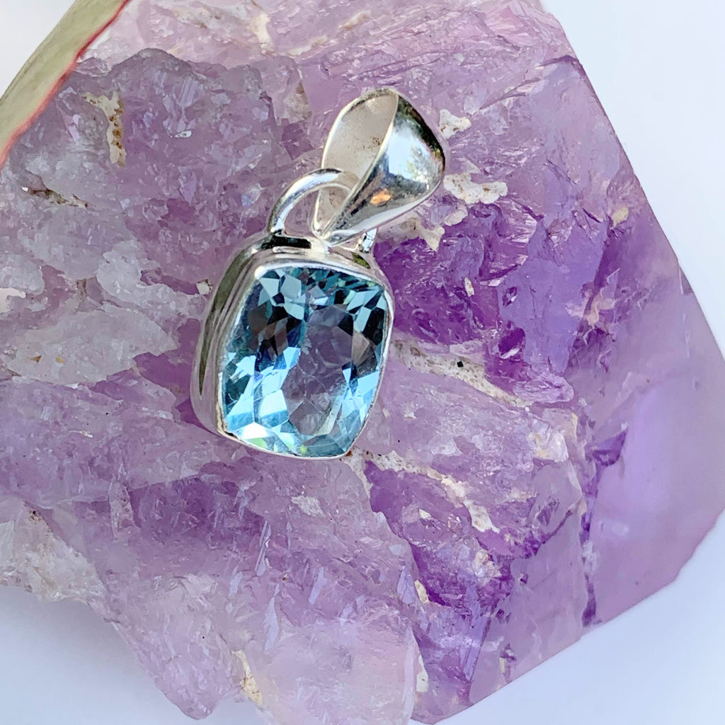 Delightful Brilliance ~Faceted Blue Topaz Dainty Pendant in Sterling Silver (Includes Silver Chain) #3 - Earth Family Crystals