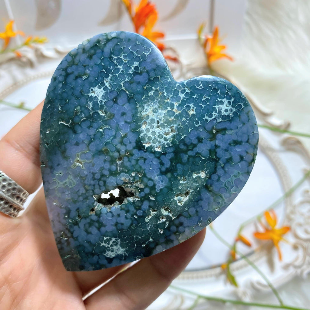 Unique Foam Green & Blue Grape Agate Partially Polished Love Heart - Earth Family Crystals