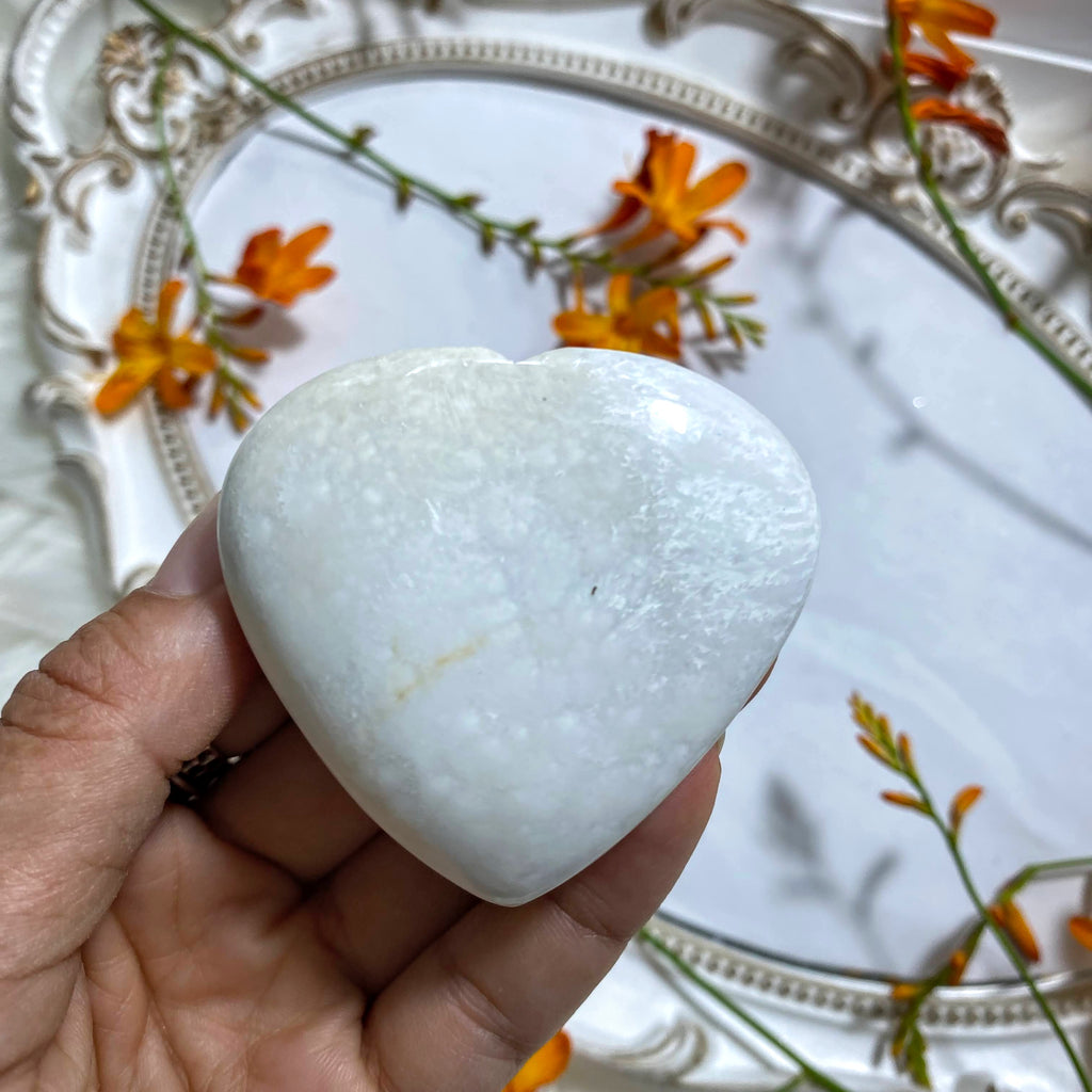 Creamy Scolecite Medium Heart Carving - Earth Family Crystals