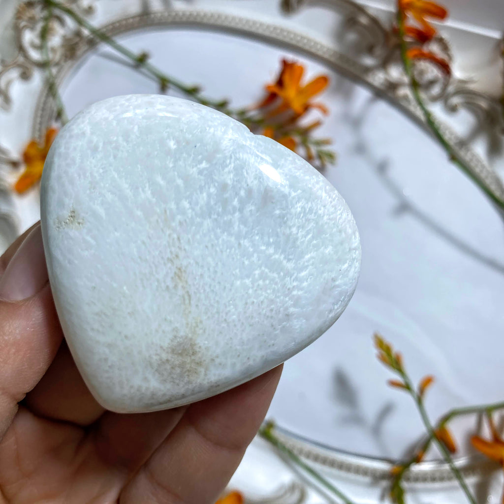 Creamy Scolecite Medium Heart Carving - Earth Family Crystals