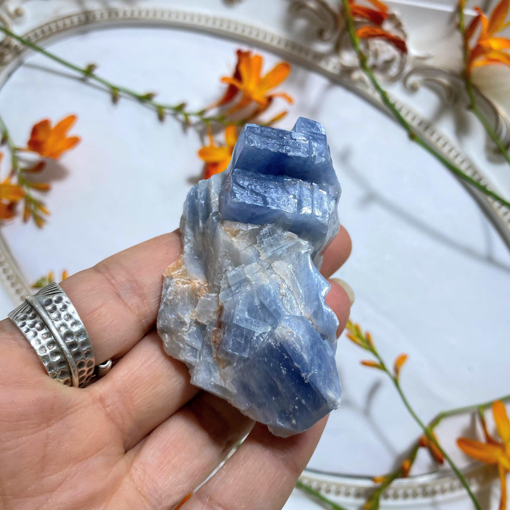 Blue Calcite Natural Hand Held Specimen from Mexico - Earth Family Crystals