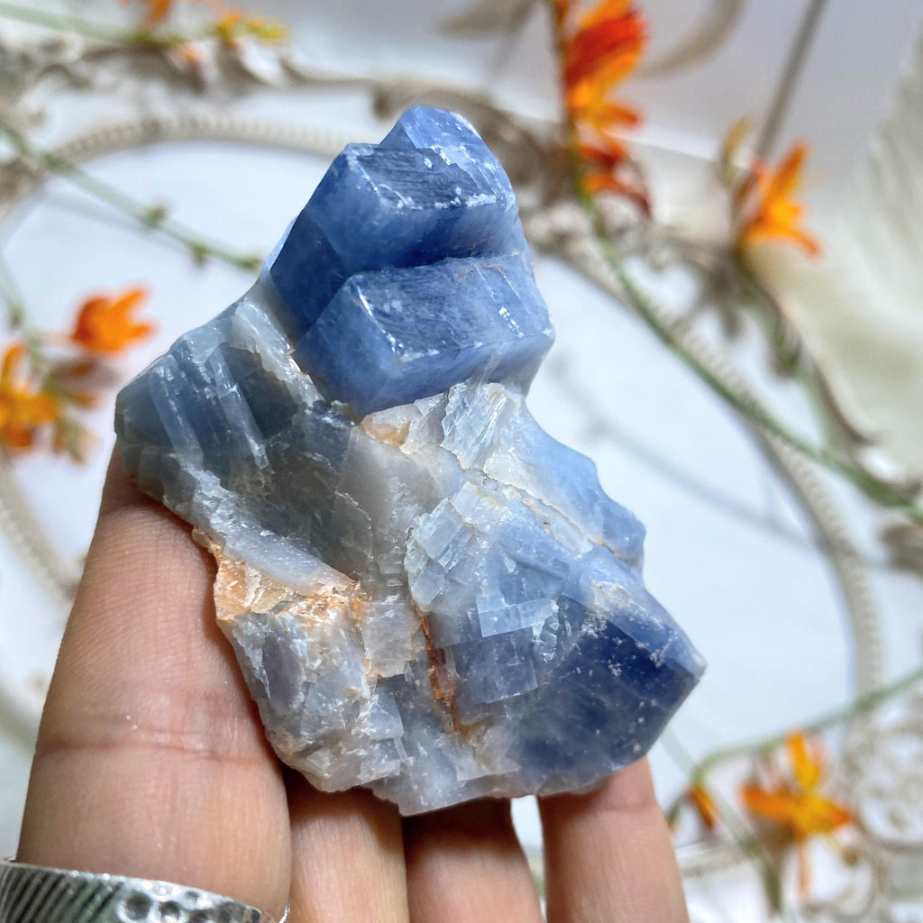 Blue Calcite Natural Hand Held Specimen from Mexico - Earth Family Crystals