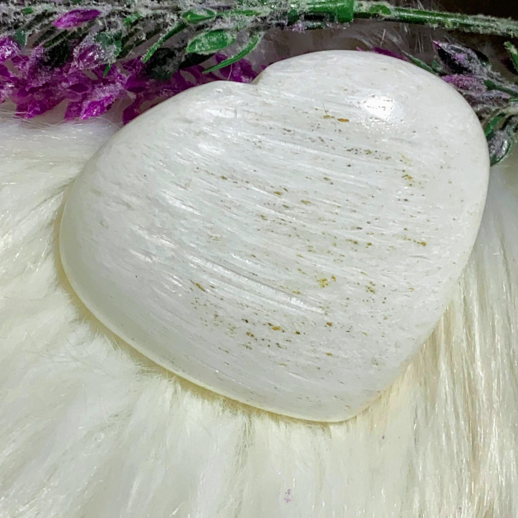 Silky White Scolecite Small Heart Carving - Earth Family Crystals