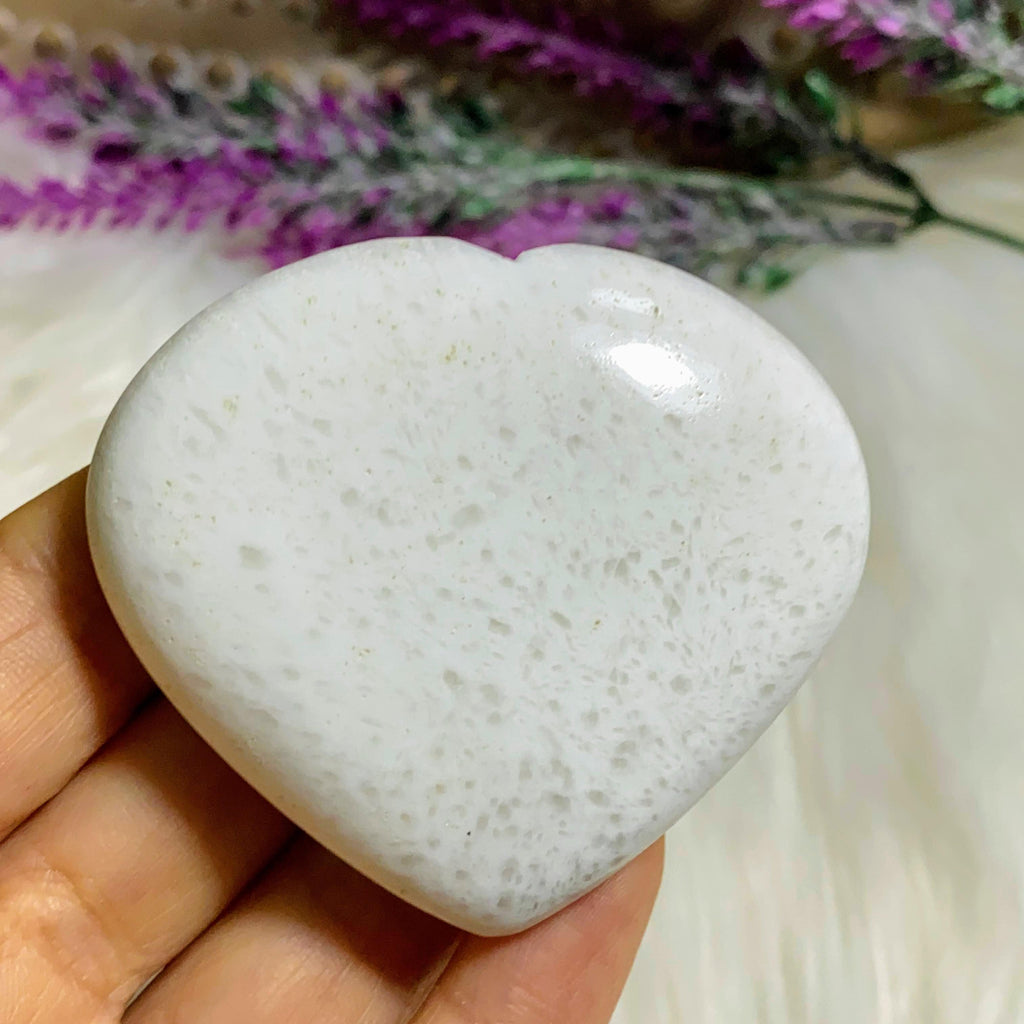 Reserved for Sandy Creamy White Scolecite Medium Heart Carving #1 - Earth Family Crystals