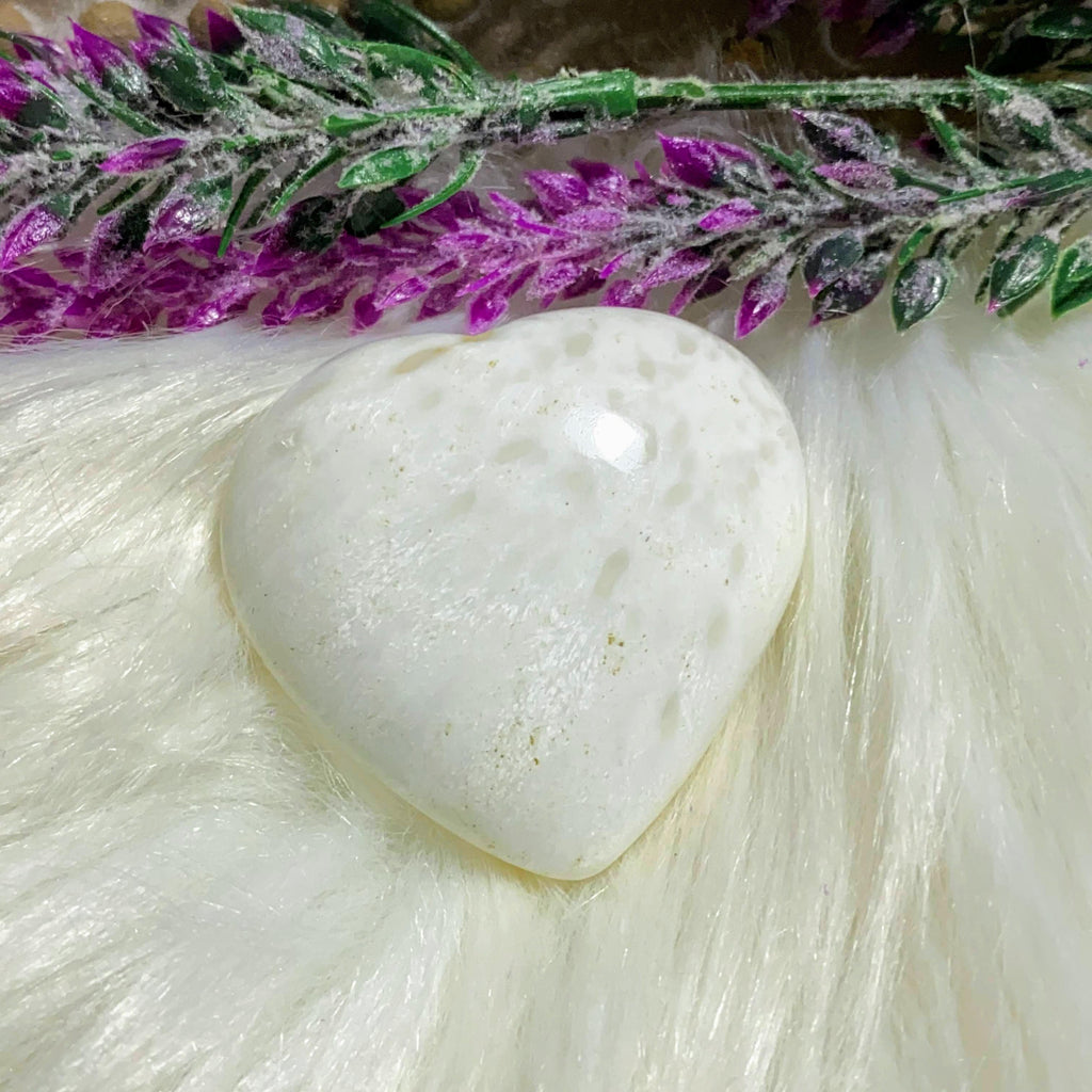 Cute Creamy Scolecite Pocket Heart Carving - Earth Family Crystals