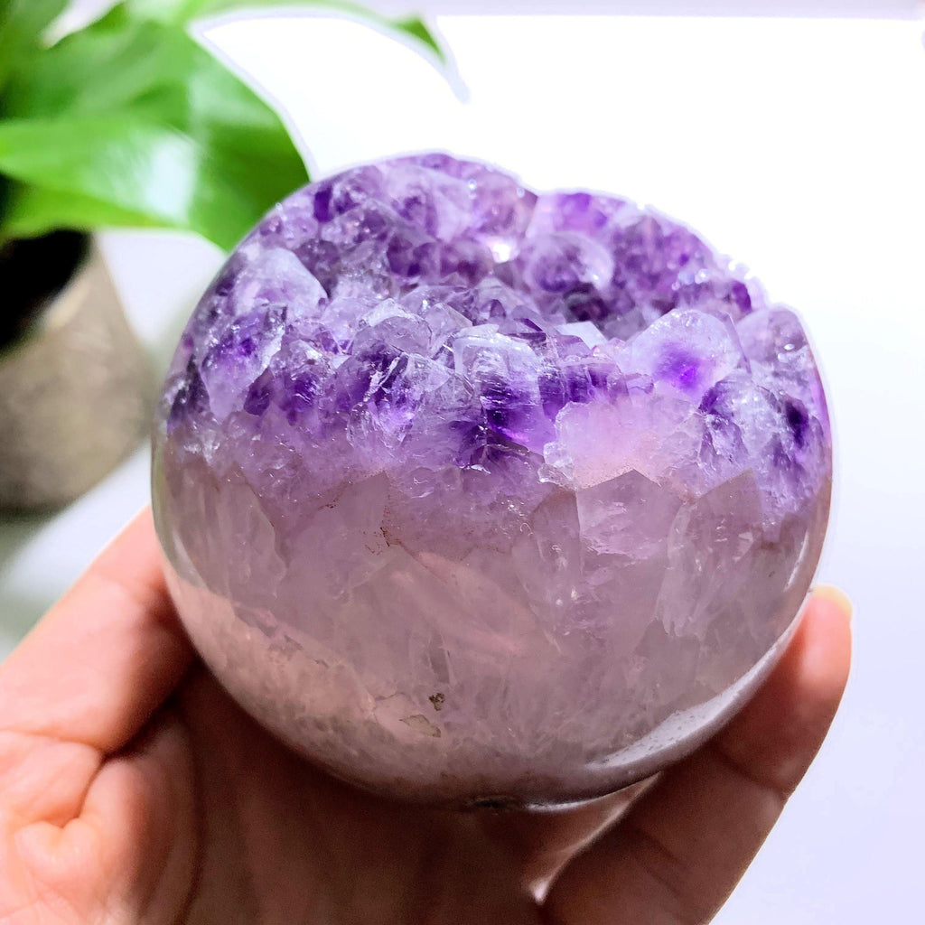 Juicy Purple Amethyst Large Geode Sphere Carving ~Locality Brazil - Earth Family Crystals