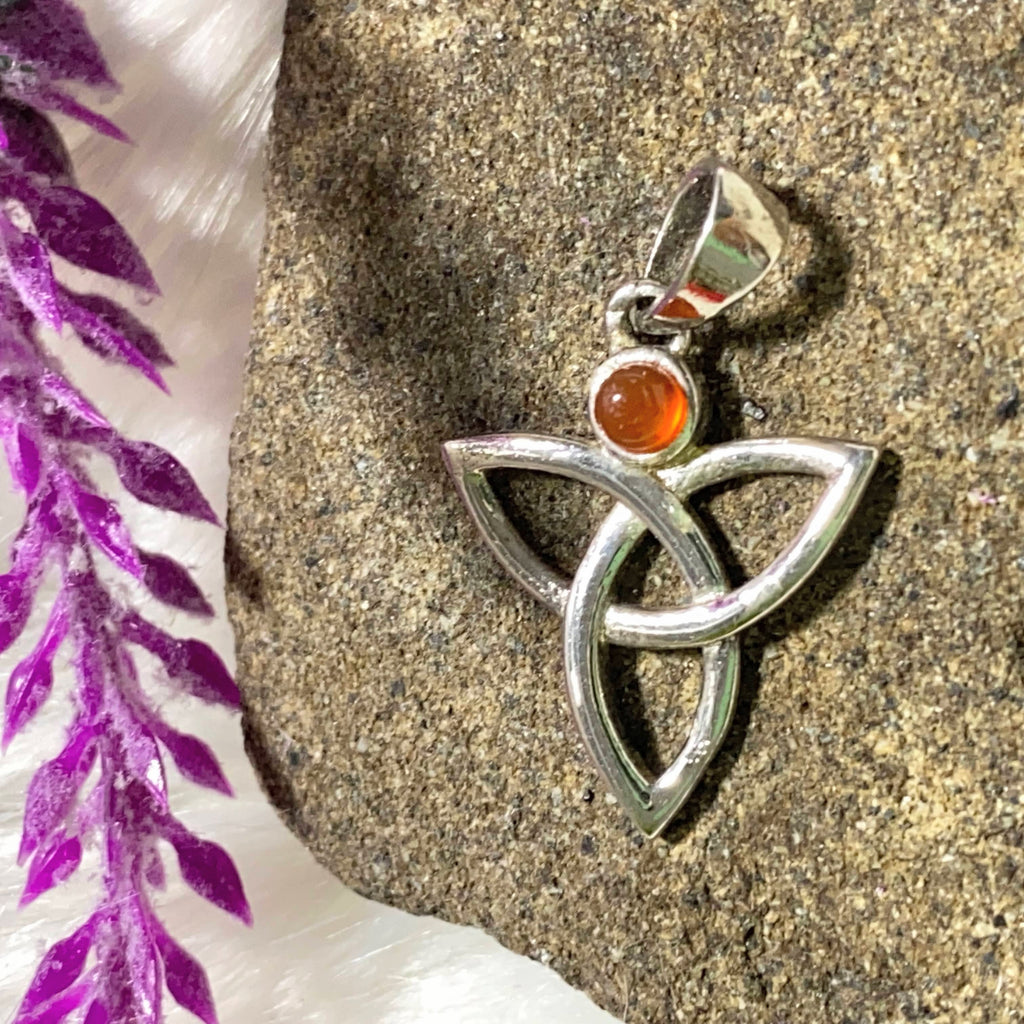 Triquetra Dainty Carnelian Pendant (Includes Silver Chain) - Earth Family Crystals