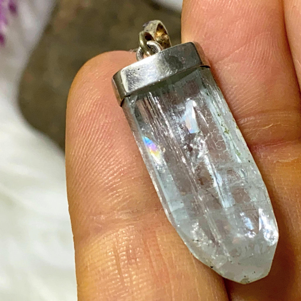 Gemmy Aquamarine Partially Polished Pendant in Sterling Silver ( Includes Silver Chain) - Earth Family Crystals