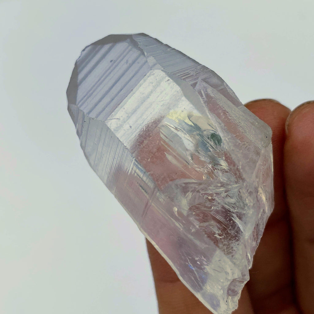 Unpolished Barcodes Lemurian Seed Quartz Handheld Point From Brazil - Earth Family Crystals