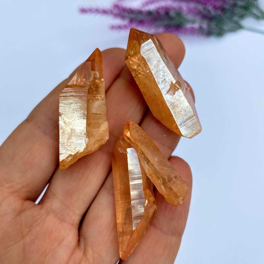 One Vibrant Sunshine Aura Quartz Point from Arkansas - Earth Family Crystals