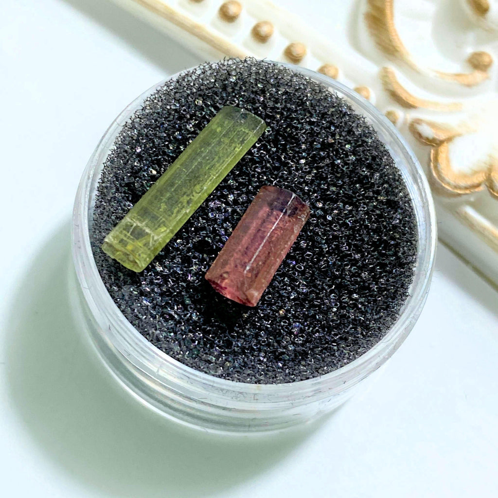 3CT Pink & Green Tourmaline Points in Collectors Box~ Locality: Oceanside Mine, California - Earth Family Crystals