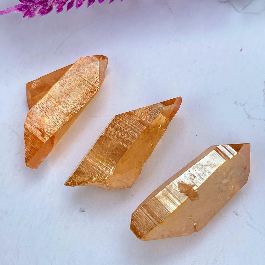 One Vibrant Sunshine Aura Quartz Point from Arkansas - Earth Family Crystals