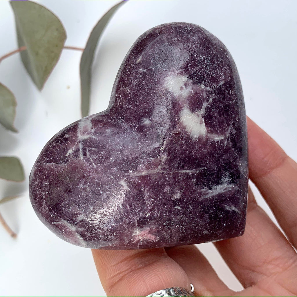 Shimmering Lilac Lepidolite With Pink Tourmaline Inclusion Heart Carving From Brazil #3 - Earth Family Crystals