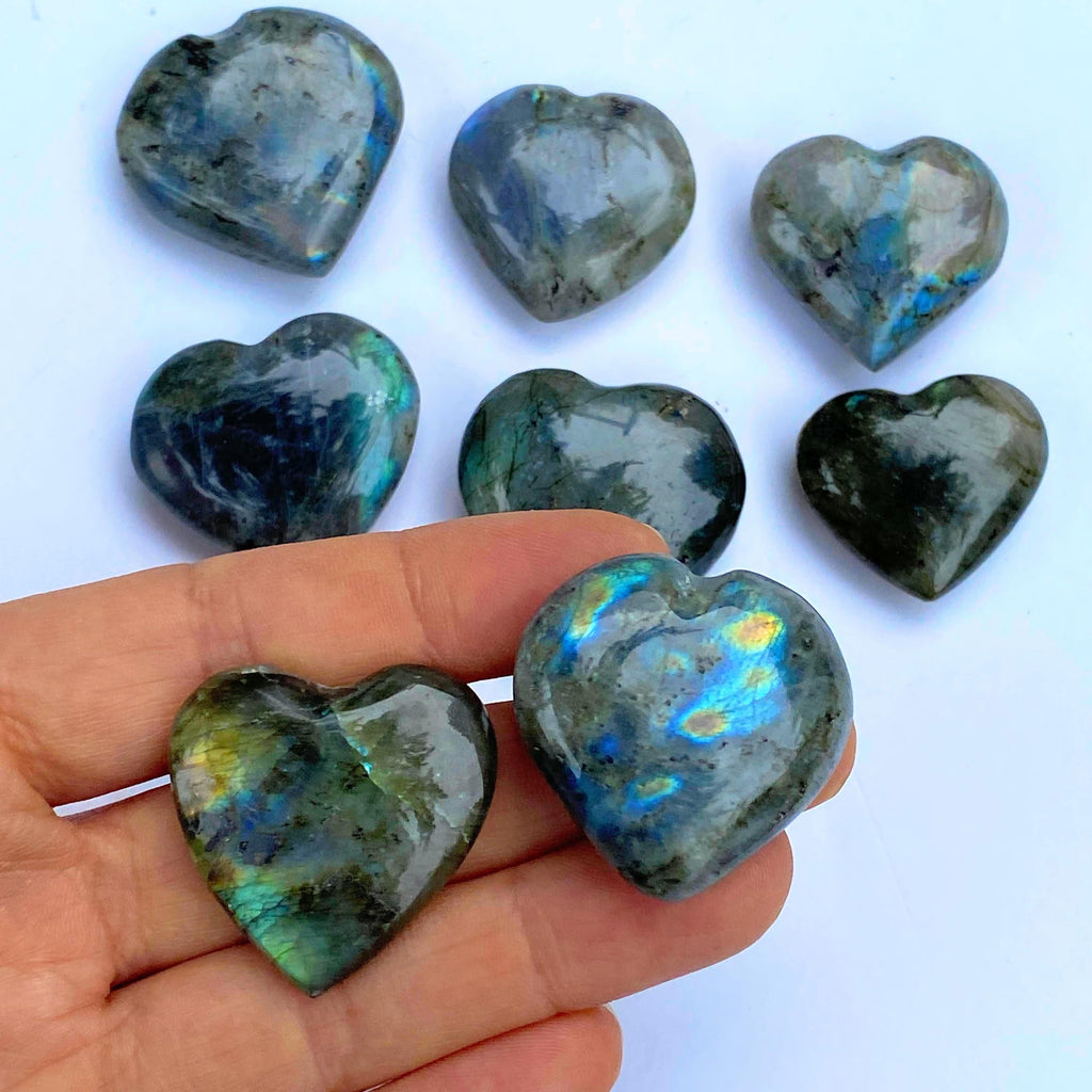 Set of 2 Cute Labradorite Hand Held Small Hearts - Earth Family Crystals