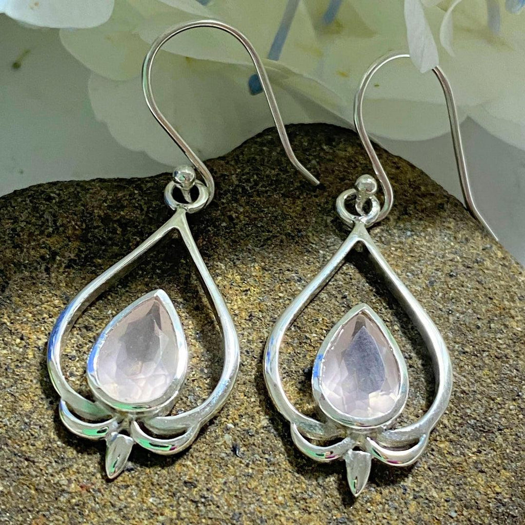 Sweet Pink Faceted Rose Quartz  Earrings in Sterling Silver - Earth Family Crystals