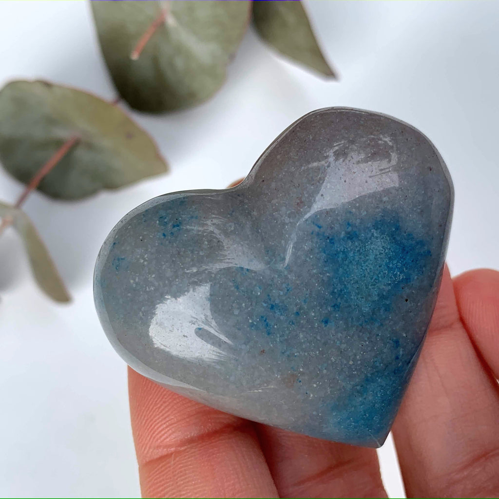 Cute  Splashes of Blue Small Trolleite  Love Heart Carving From Brazil #4 - Earth Family Crystals