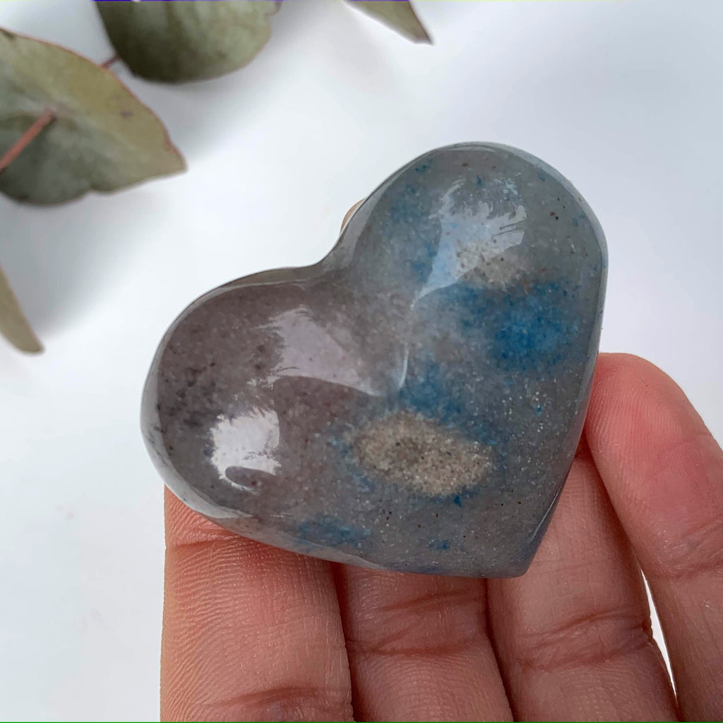 Cute  Splashes of Blue Small Trolleite  Love Heart Carving From Brazil #4 - Earth Family Crystals