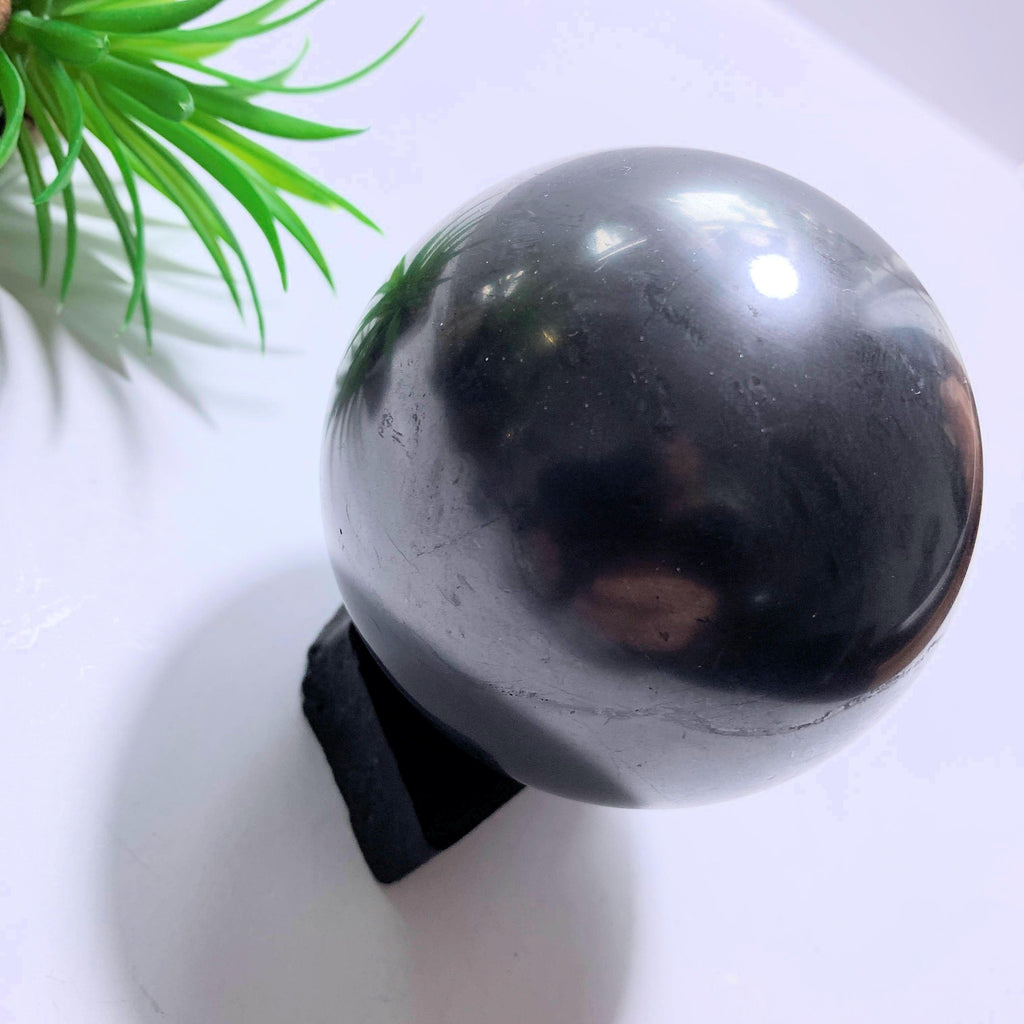 EMF Extreme Protection~Polished Shungite XL Sphere With Shungite Stand From Russia - Earth Family Crystals