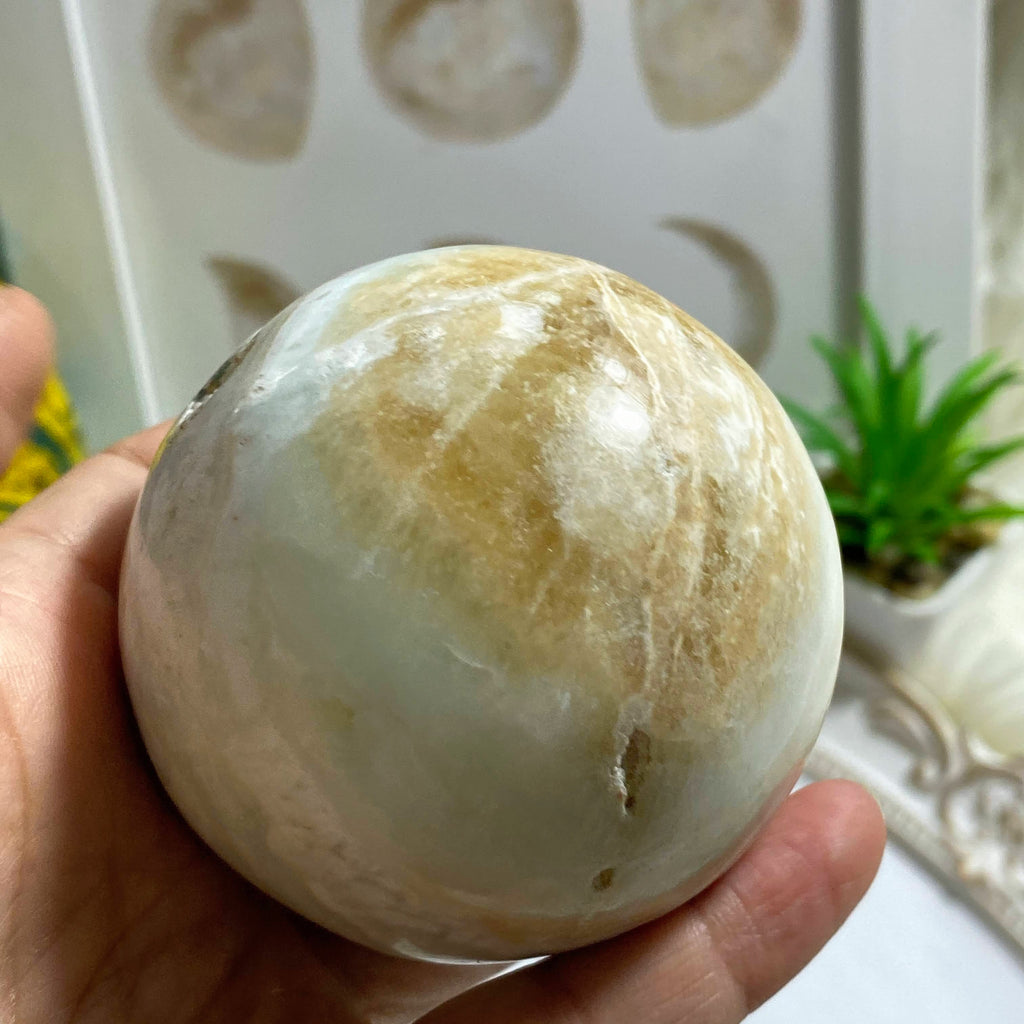 Caribbean Calcite Large Partially Polished Sphere Carving - Earth Family Crystals