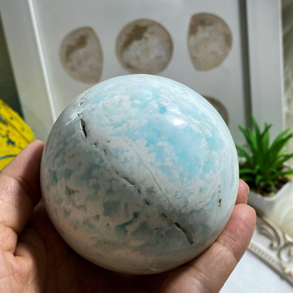 Caribbean Calcite XL Partially Polished Sphere Carving - Earth Family Crystals