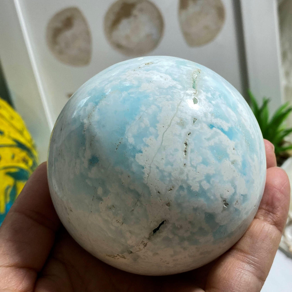 Caribbean Calcite XL Partially Polished Sphere Carving - Earth Family Crystals