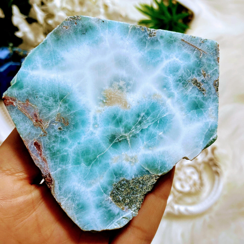 High Quality Unpolished Larimar Large Slice Specimen From The Dominican Republic - Earth Family Crystals