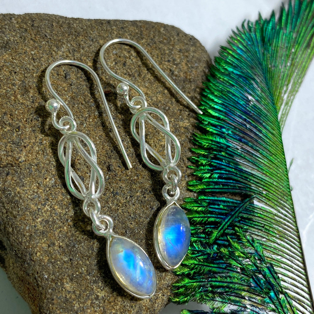 Precious Rainbow Moonstone Earrings in Sterling Silver #1 - Earth Family Crystals