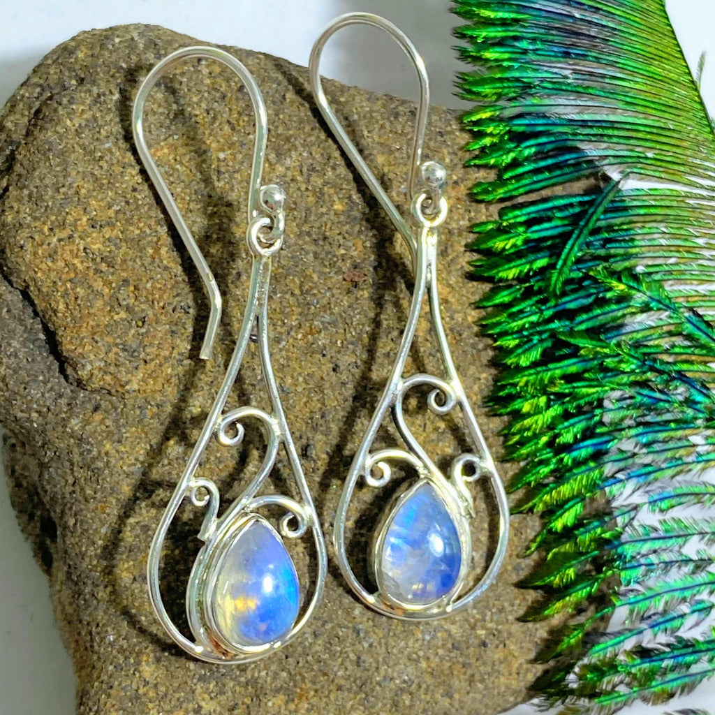 Precious Rainbow Moonstone Earrings in Sterling Silver #3 - Earth Family Crystals