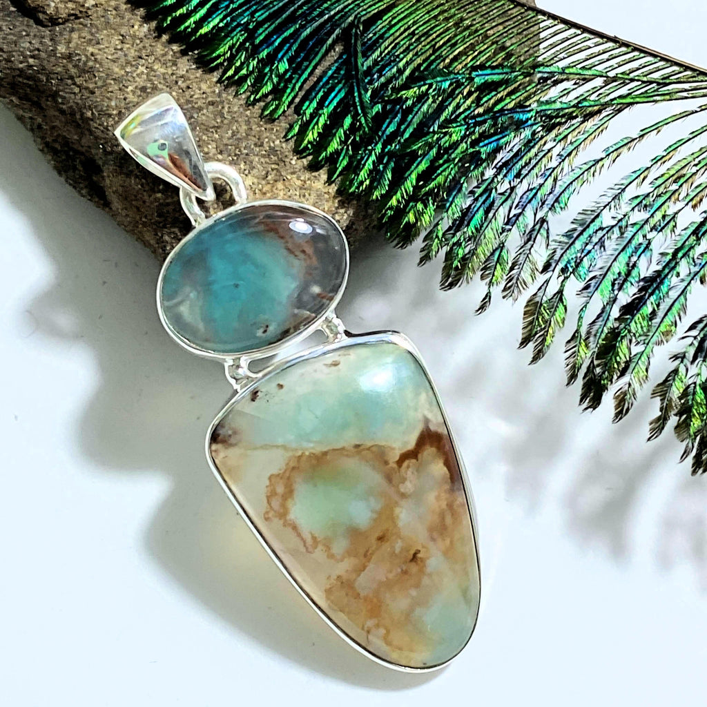 Rare & Gorgeous Aquaprase Gemstone Pendant in Sterling Silver (Includes Silver Chain) - Earth Family Crystals