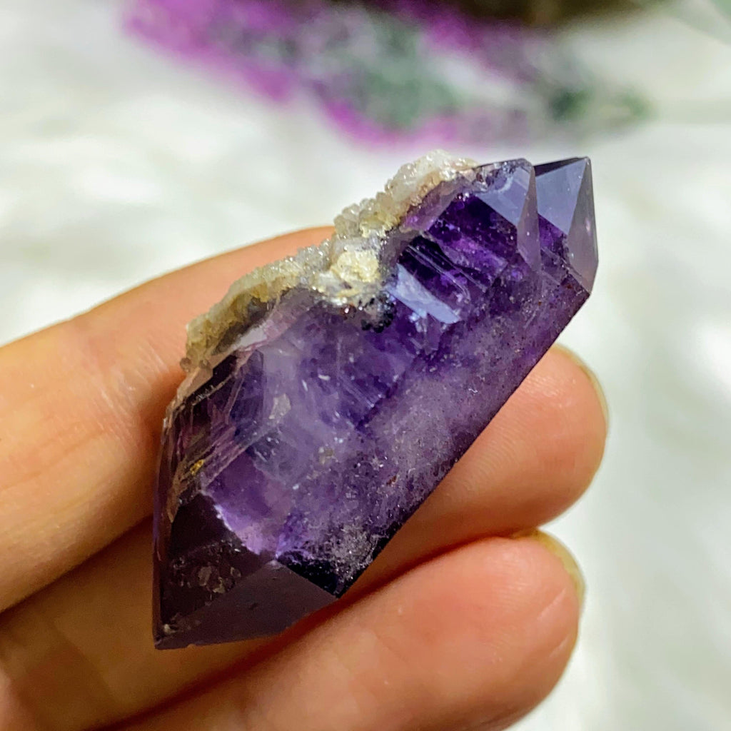 Very Rare! Deep Purple Brandberg Amethyst Double Terminated Elestial Natural Point from Namibia - Earth Family Crystals