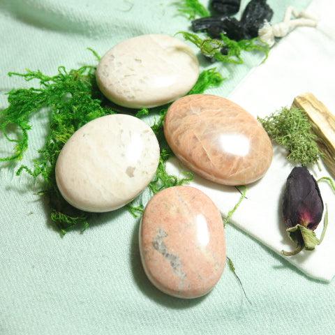 Peach Moonstone Pillow Palm Stone ~ Soothing and Healing Energy - Earth Family Crystals