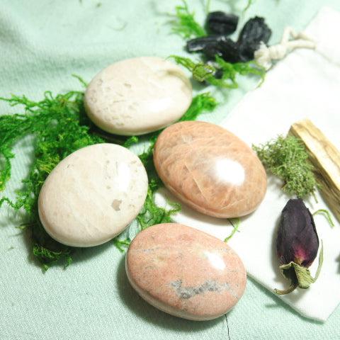 Peach Moonstone Pillow Palm Stone ~ Soothing and Healing Energy - Earth Family Crystals