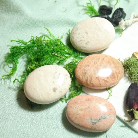 Peach Moonstone Pillow Palm Stone ~ Soothing and Healing Energy - Earth Family Crystals