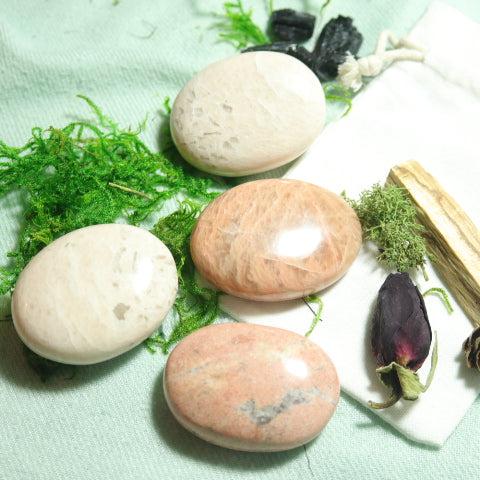Peach Moonstone Pillow Palm Stone ~ Soothing and Healing Energy - Earth Family Crystals