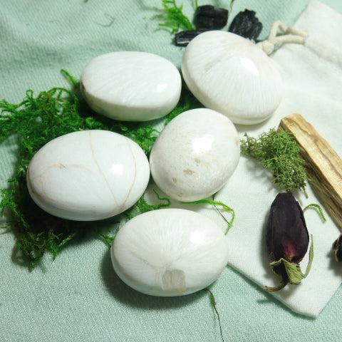 White Scolecite Pillow Palm Stone ~ Beautiful Balanced Energy - Earth Family Crystals