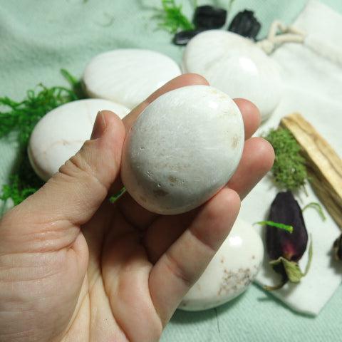 White Scolecite Pillow Palm Stone ~ Beautiful Balanced Energy - Earth Family Crystals
