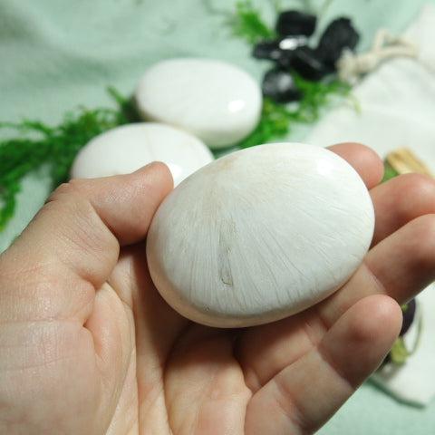 White Scolecite Pillow Palm Stone ~ Beautiful Balanced Energy - Earth Family Crystals