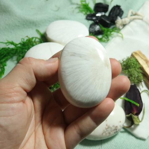 White Scolecite Pillow Palm Stone ~ Beautiful Balanced Energy - Earth Family Crystals