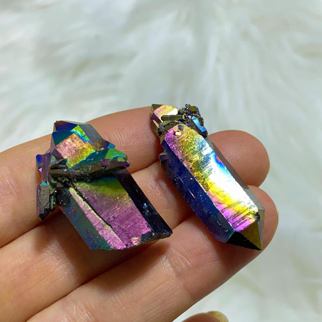 Set of 2 Vibrant & Cheerful Rainbow Titanium Spirit Quartz Points ~Locality: Arkansas - Earth Family Crystals